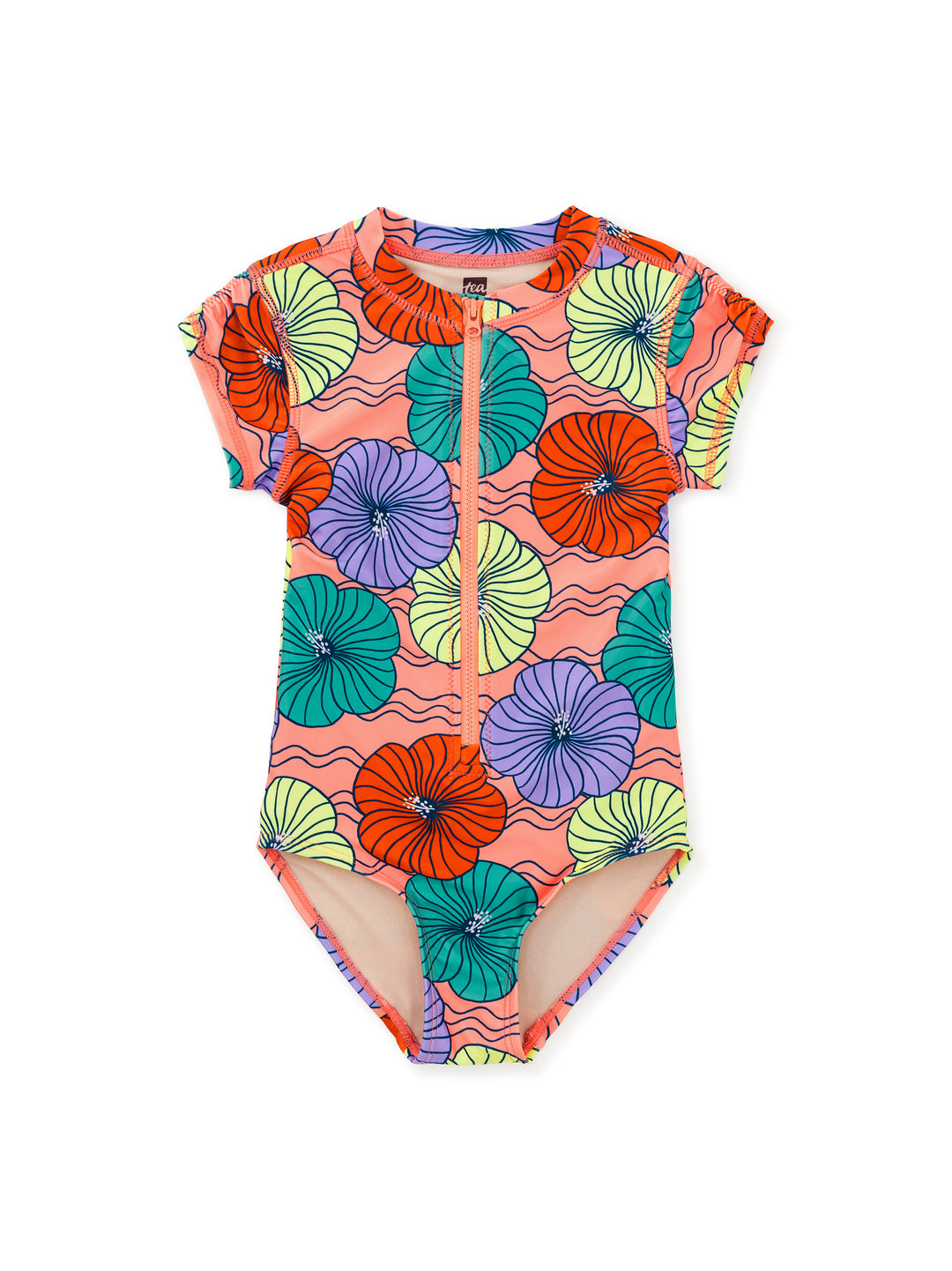 Tea Collection Rash Guard One-Piece Swimsuit - Leso Hibiscus