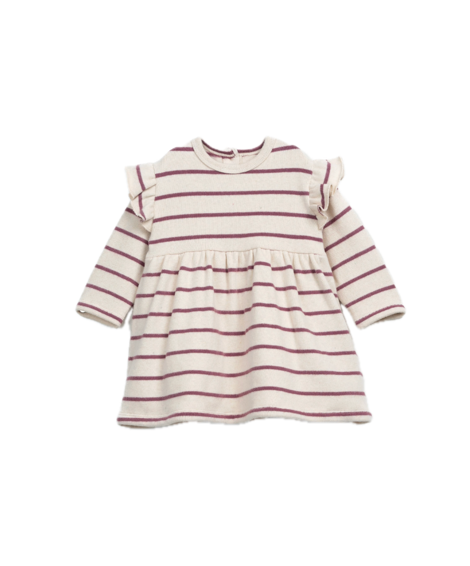 Play Up Baby Striped Jersey Ruffle Dress ~ Natural/Dark Rose 6M