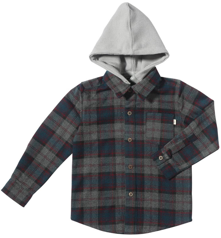 Me & Henry Erin Hooded Shirt - Blue/Grey Plaid