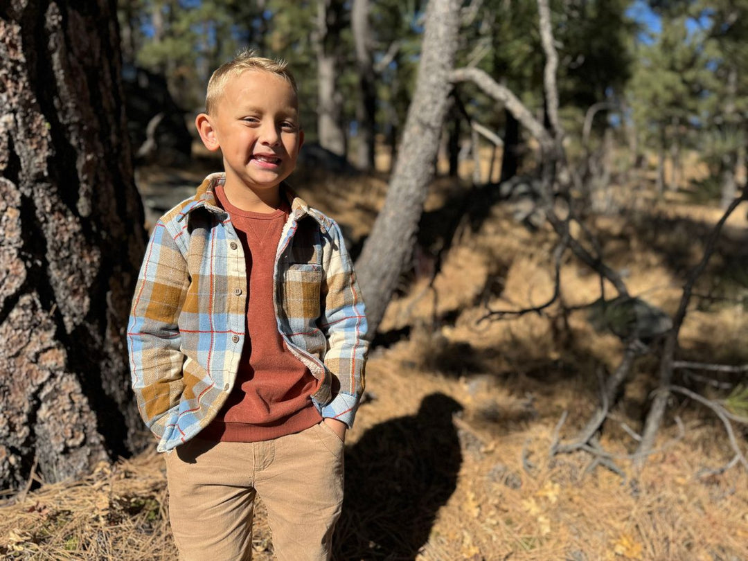 Me & Henry Adventurer Sherpa Lined Shirt - Blue Brown Plaid