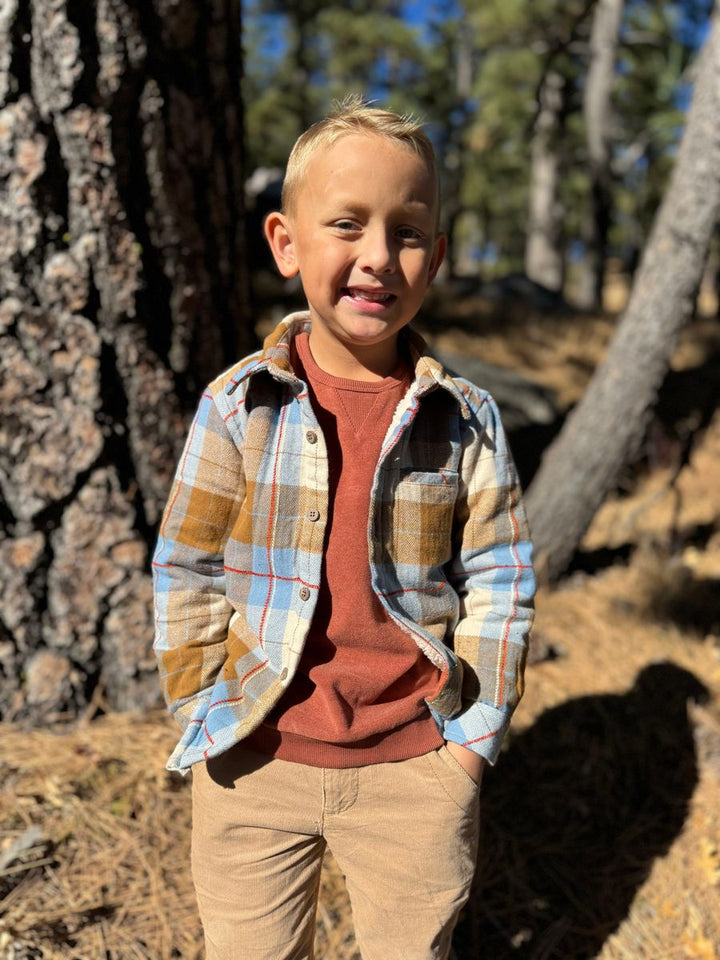 Me & Henry Adventurer Sherpa Lined Shirt - Blue Brown Plaid