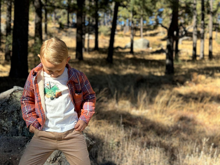 Me & Henry Adventurer Sherpa Lined Shirt - Orange Blue Plaid