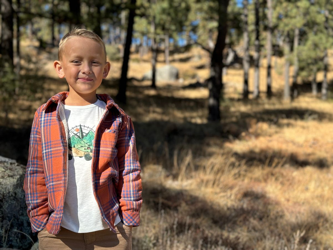 Me & Henry Adventurer Sherpa Lined Shirt - Orange Blue Plaid
