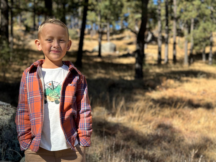 Me & Henry Adventurer Sherpa Lined Shirt - Orange Blue Plaid