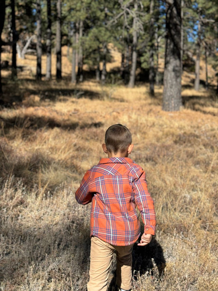 Me & Henry Adventurer Sherpa Lined Shirt - Orange Blue Plaid