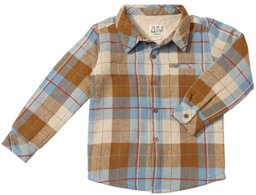 Me & Henry Adventurer Sherpa Lined Shirt - Blue Brown Plaid