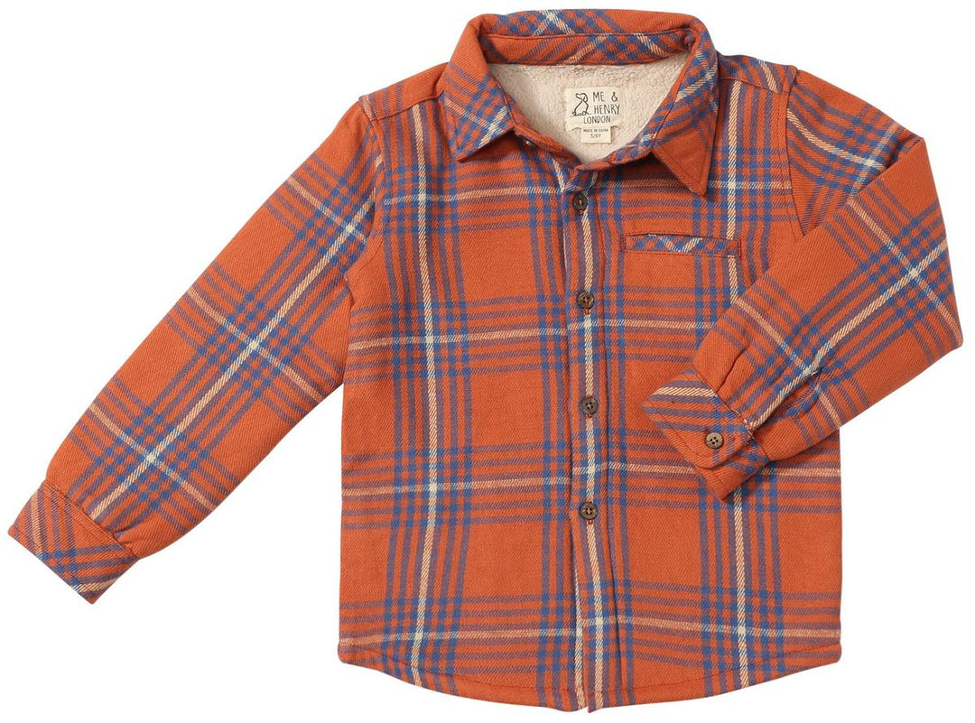 Me & Henry Adventurer Sherpa Lined Shirt - Orange Blue Plaid