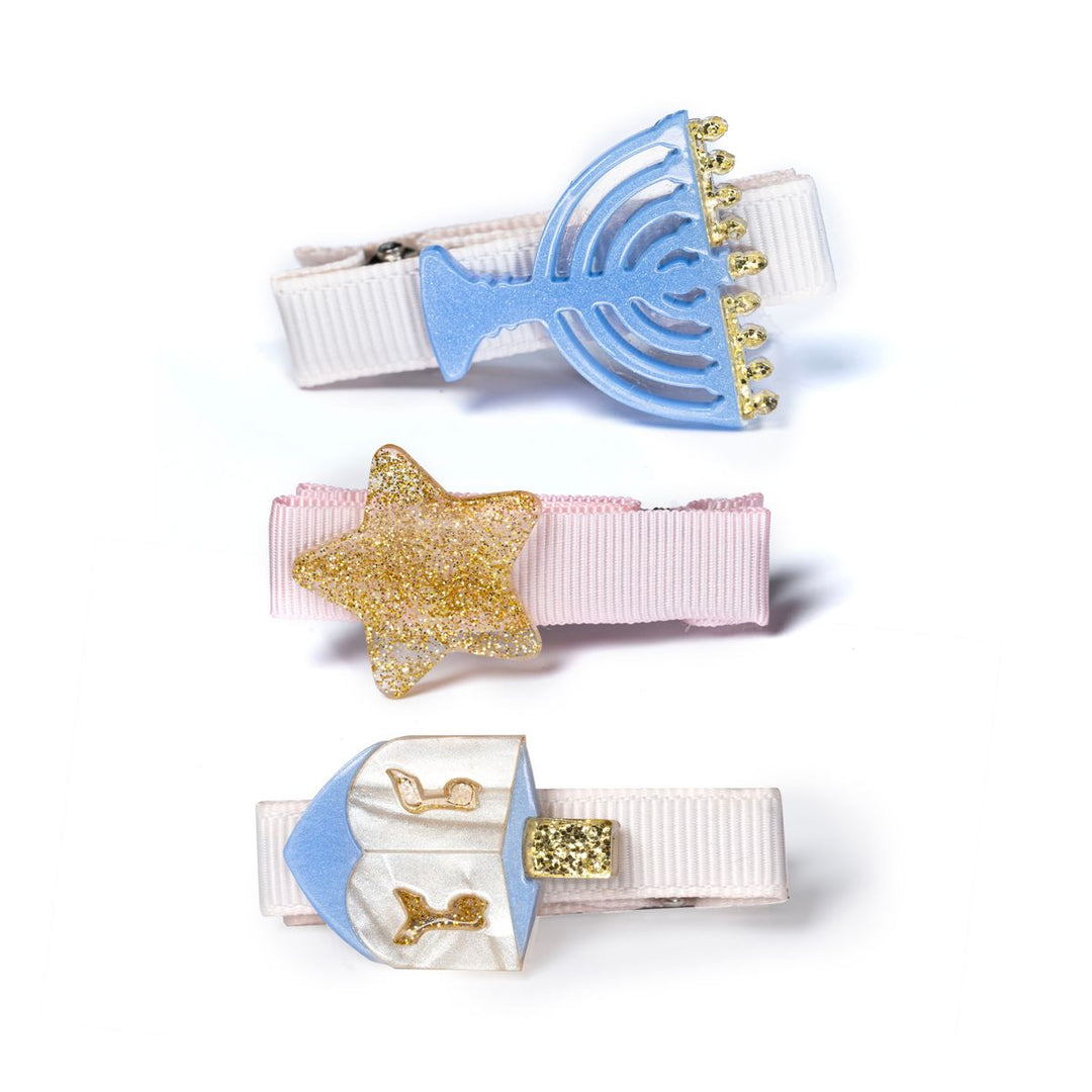 Lilies & Roses Baby Star Menorah Dreidel Blue Hair Clips