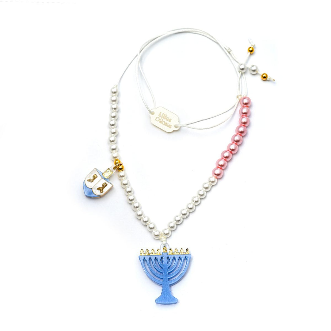Lilies & Roses Menorah Dreidel Blue Necklace