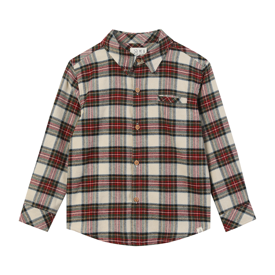 Me & Henry Atwood Woven Shirt - Cream/Green Plaid