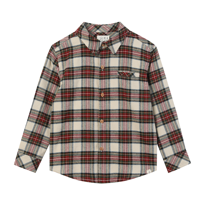 Me & Henry Atwood Woven Shirt - Cream/Green Plaid