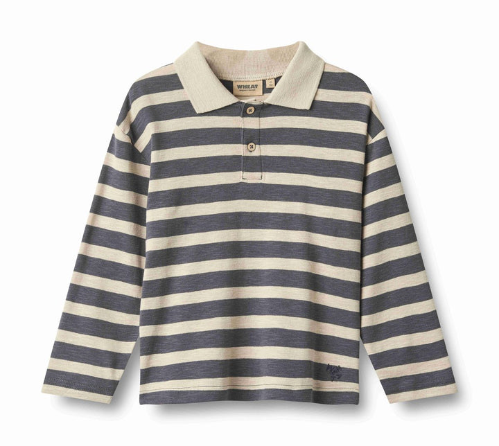 Wheat Polo Shirt Fred - Grey Blue Stripe