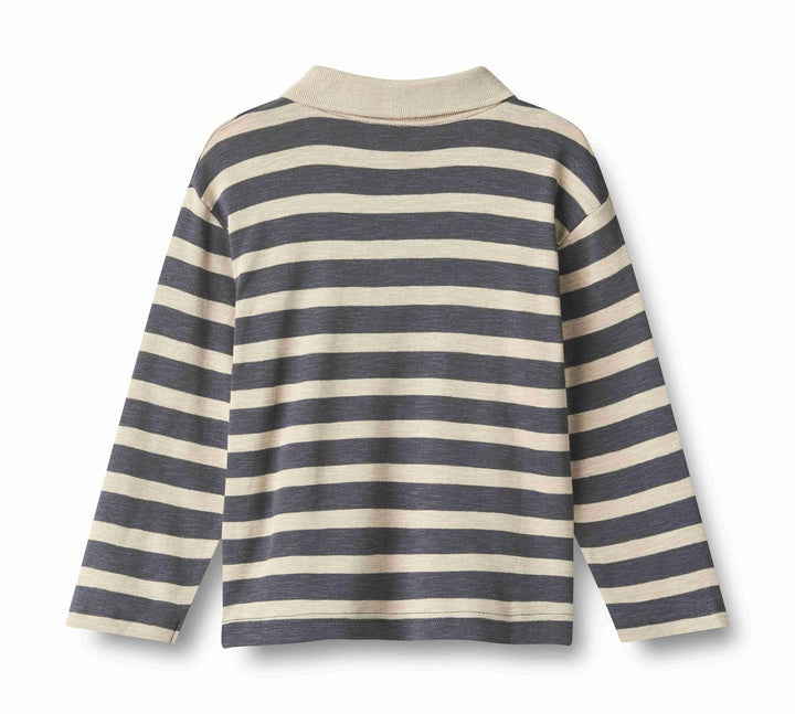 Wheat Polo Shirt Fred - Grey Blue Stripe