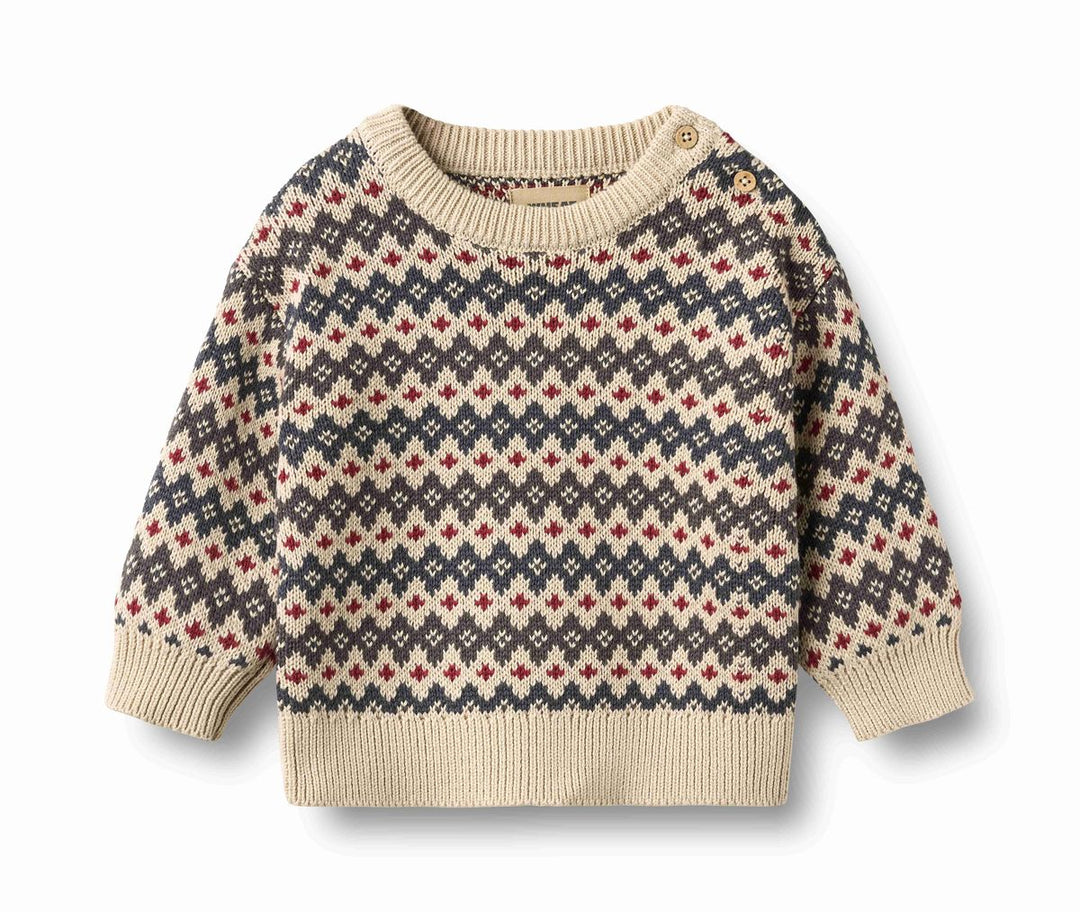 Wheat Harlow Jaquard Knit Pullover Sweater - Grey/Blue