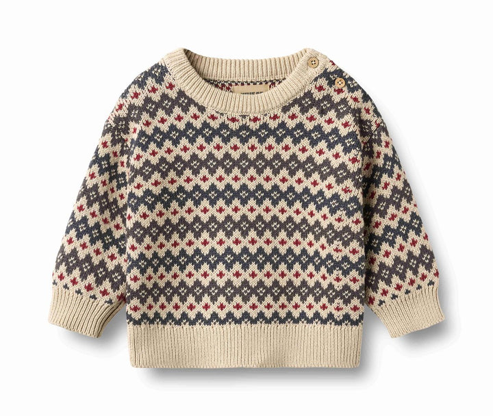 Wheat Harlow Jaquard Knit Pullover Sweater - Grey/Blue