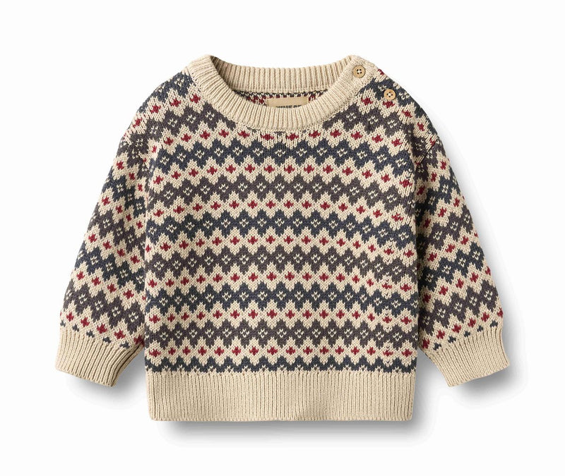 Wheat Harlow Jaquard Knit Pullover Sweater - Grey/Blue