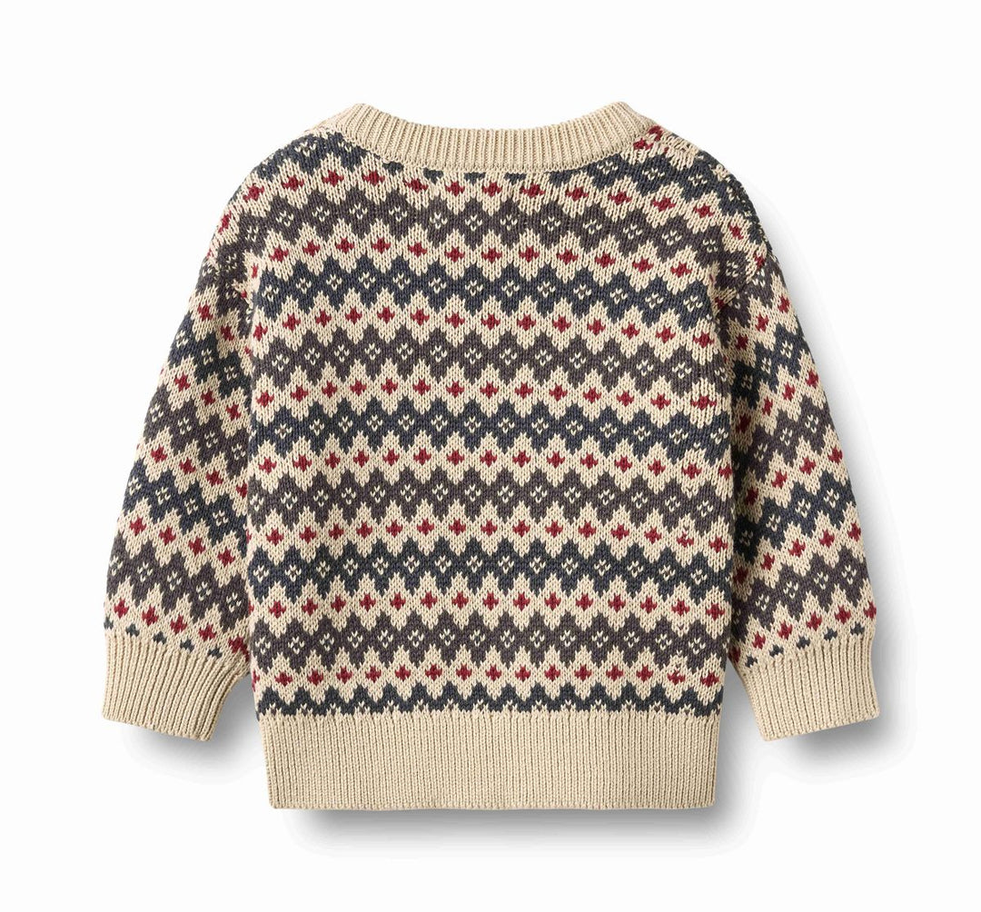Wheat Harlow Jaquard Knit Pullover Sweater - Grey/Blue