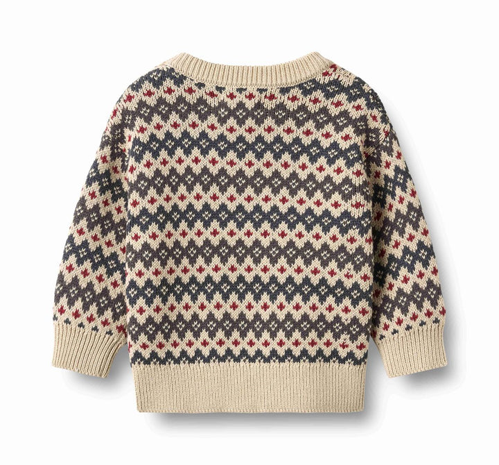 Wheat Harlow Jaquard Knit Pullover Sweater - Grey/Blue