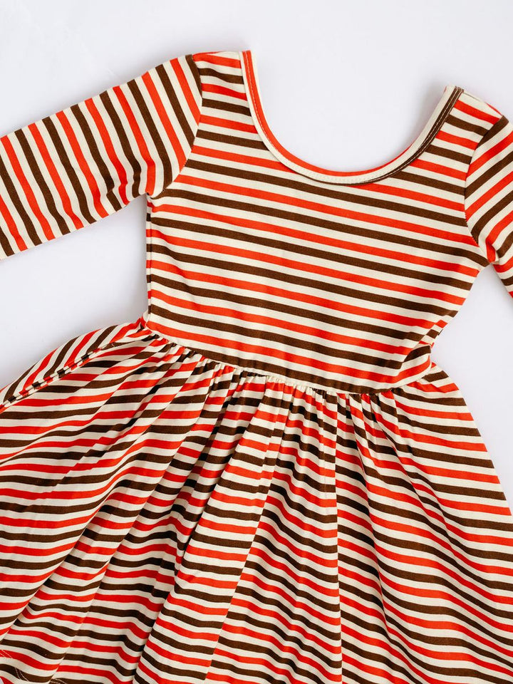 Good Apples Twirl Dress in Brick & Brown Stripes