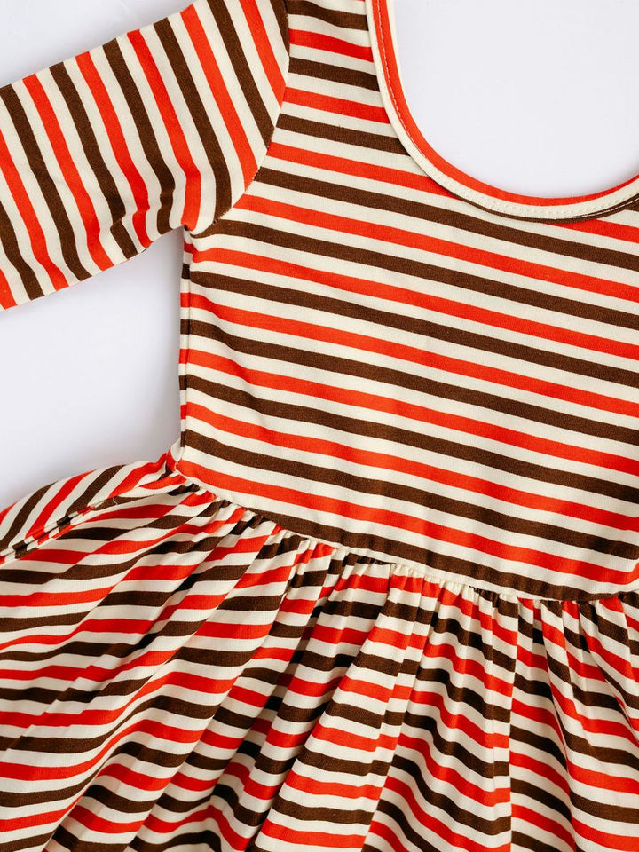 Good Apples Twirl Dress in Brick & Brown Stripes