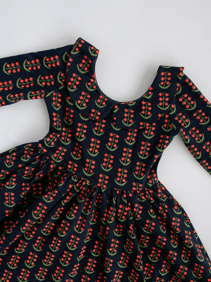 Good Apples Twirl Dress - Navy Floral Collared