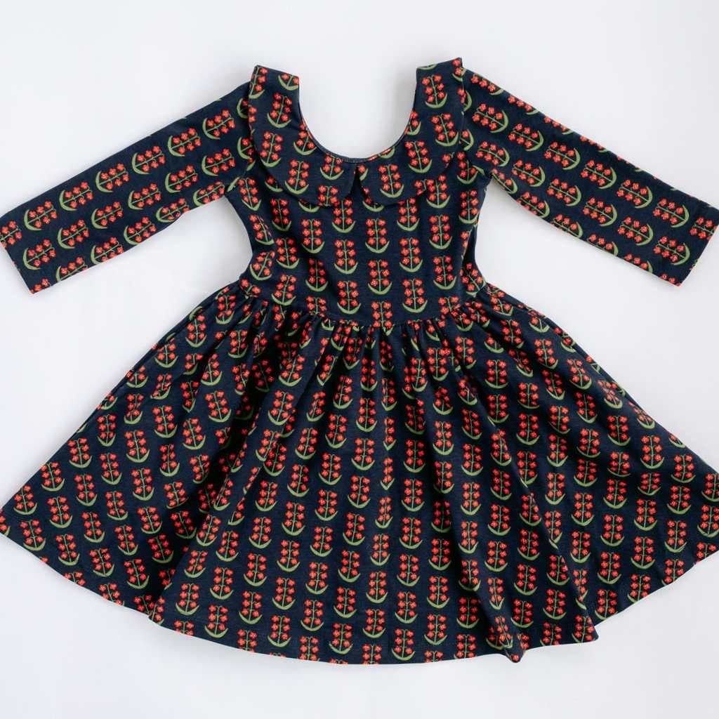Good Apples Twirl Dress - Navy Floral Collared