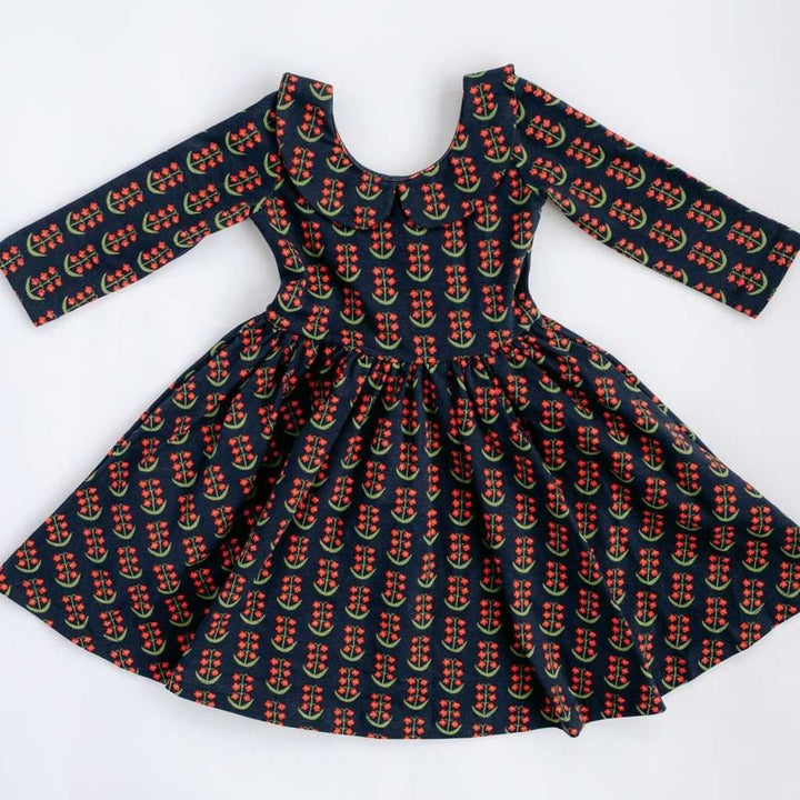Good Apples Twirl Dress - Navy Floral Collared