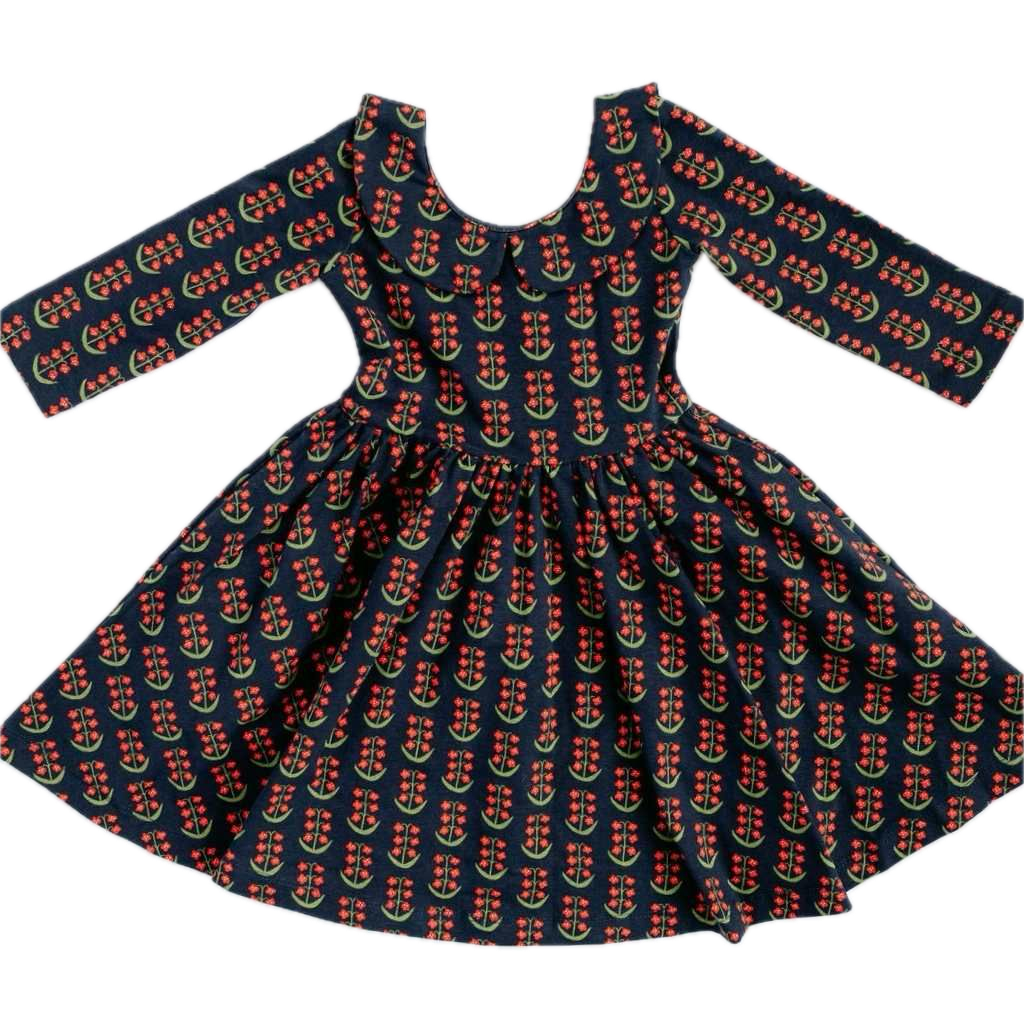 Good Apples Twirl Dress - Navy Floral Collared