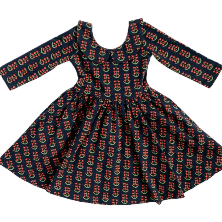 Good Apples Twirl Dress - Navy Floral Collared