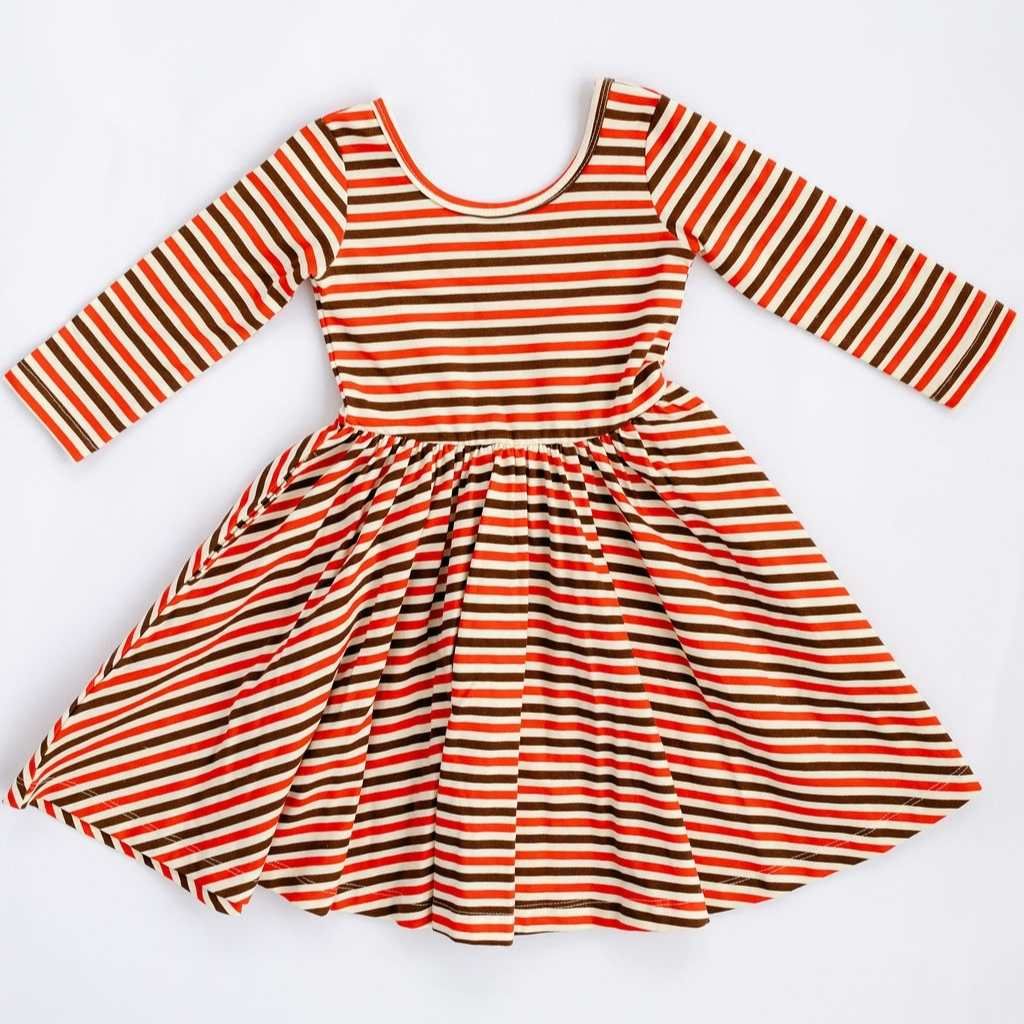 Good Apples Twirl Dress in Brick & Brown Stripes