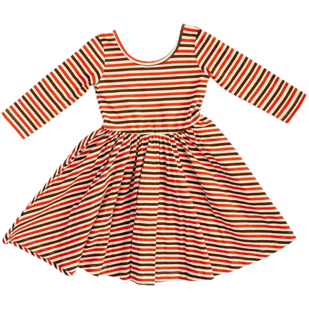 Good Apples Twirl Dress in Brick & Brown Stripes