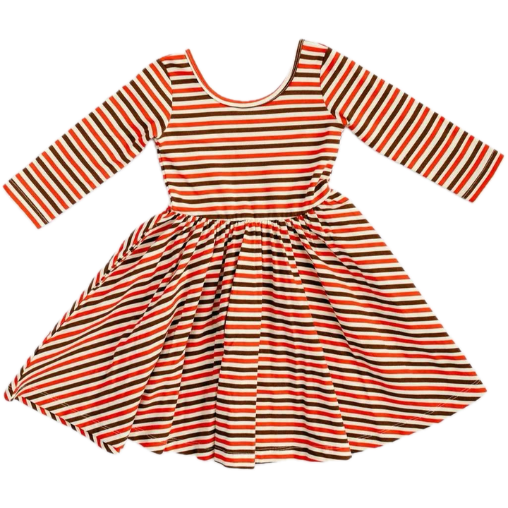 Good Apples Twirl Dress in Brick & Brown Stripes