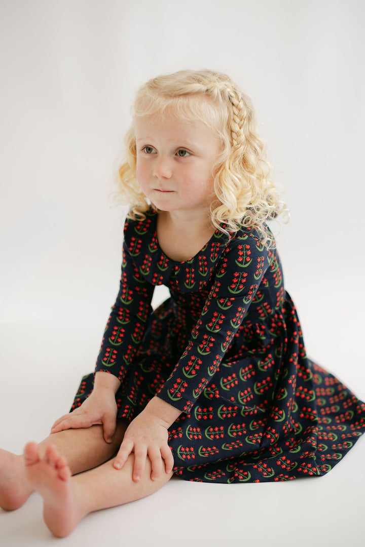Good Apples Twirl Dress - Navy Floral Collared