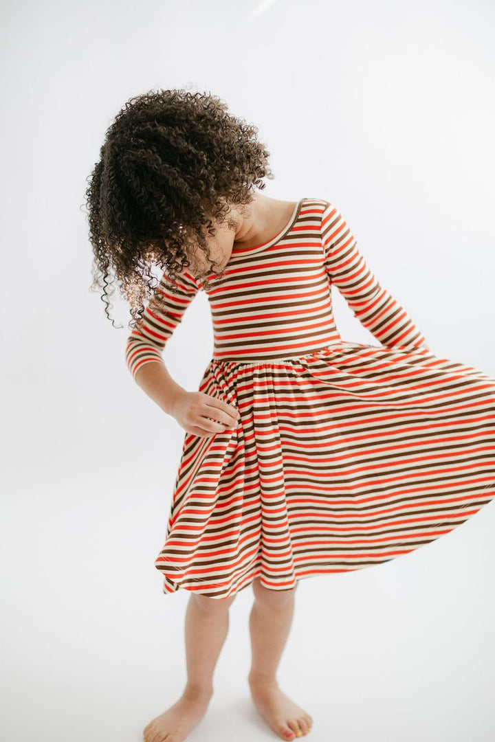 Good Apples Twirl Dress in Brick & Brown Stripes