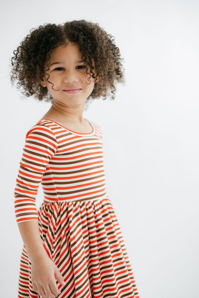 Good Apples Twirl Dress in Brick & Brown Stripes