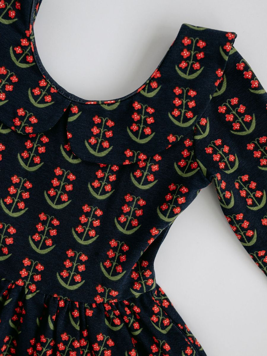 Good Apples Twirl Dress - Navy Floral Collared