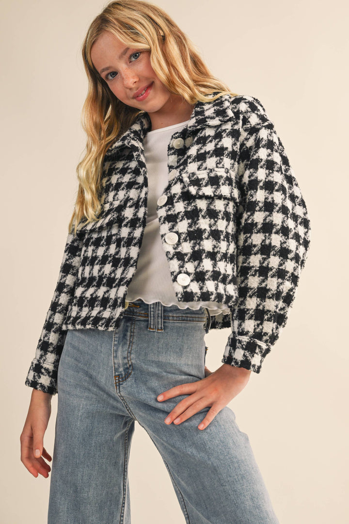 Heart And Arrow Tweed Houndstooth Pattern Jacket