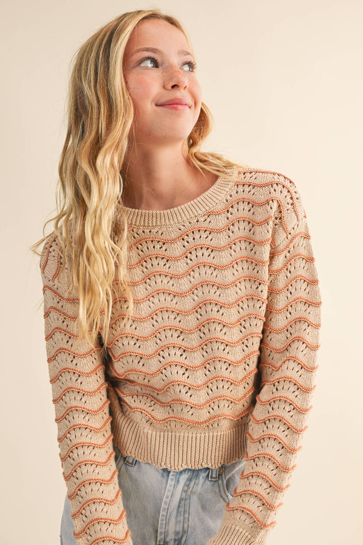 Heart And Arrow Pointelle Wavy Sweater