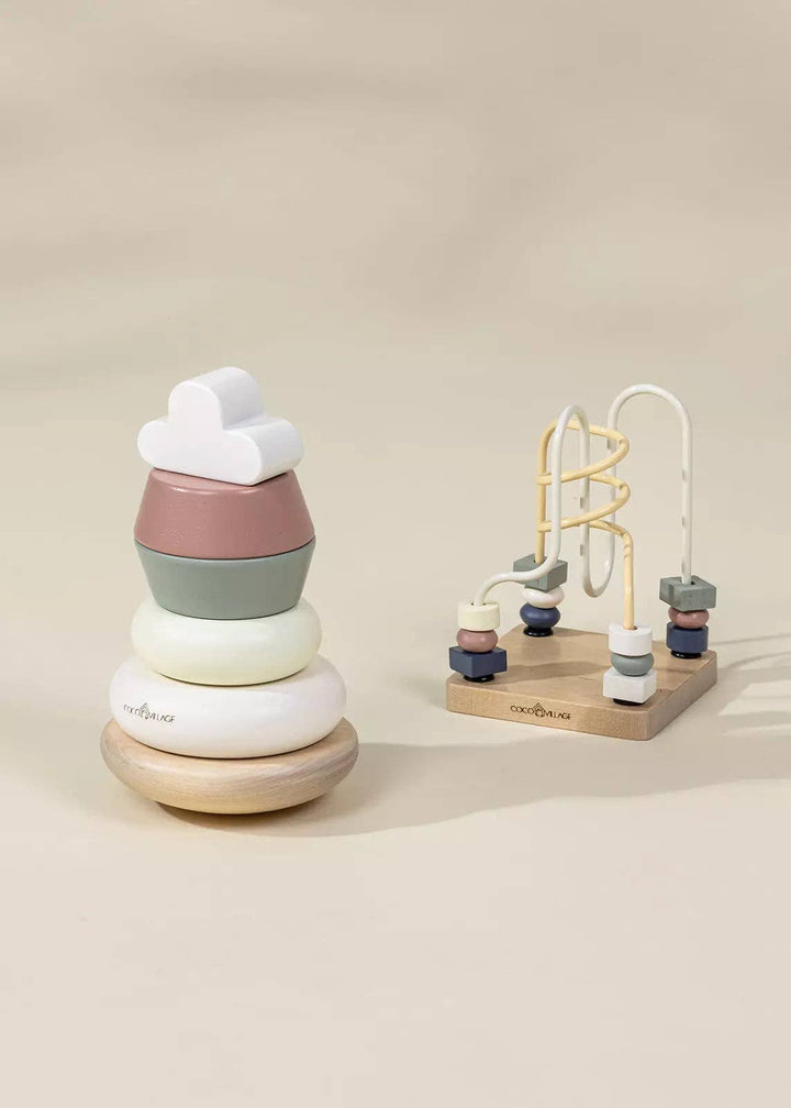 Coco Village Wooden Baby Toy Gifting Set - Stacking Rings & Bead Maze