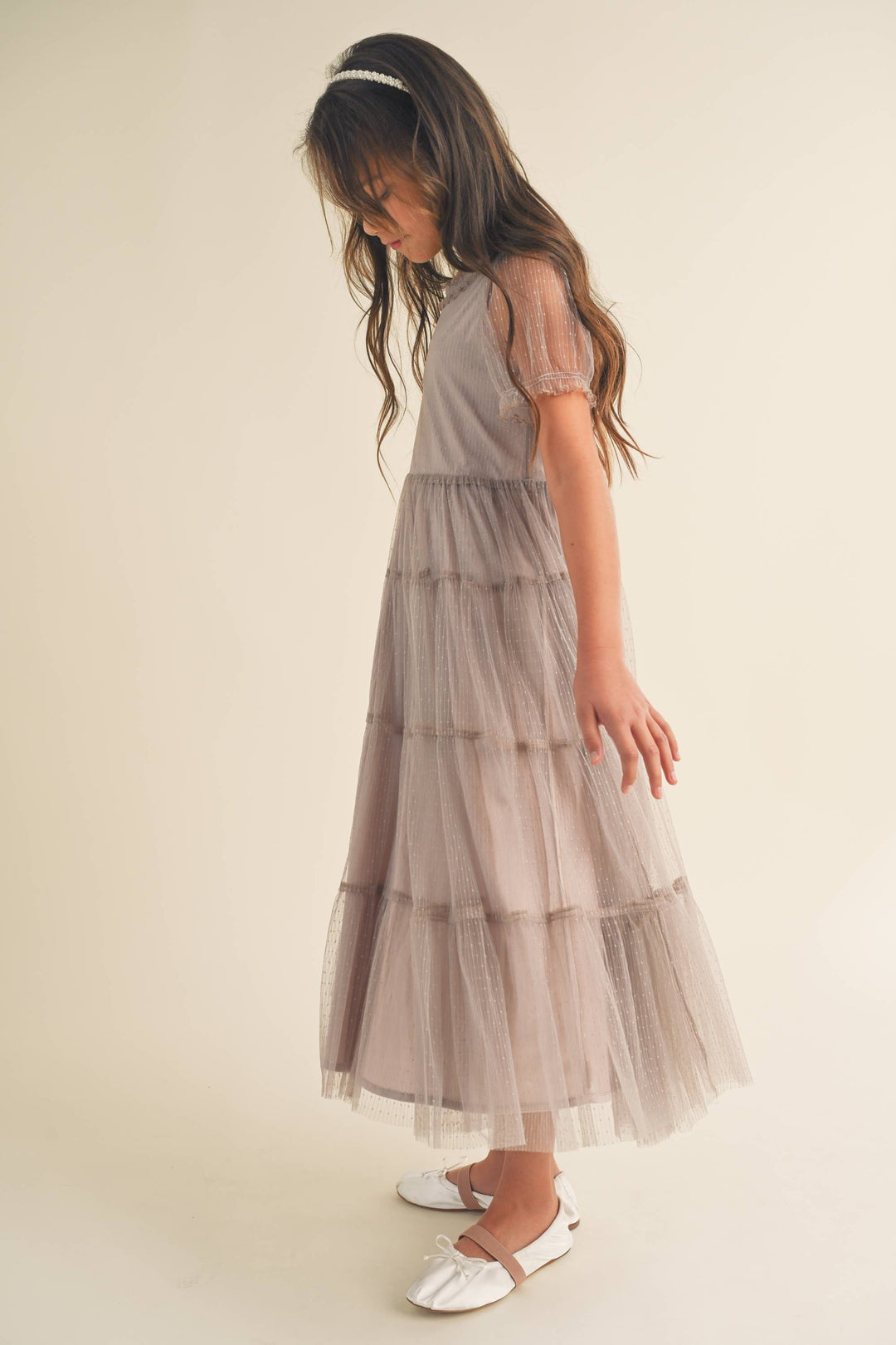 Heart And Arrow Puff Sleeve Tiered Midi DressT