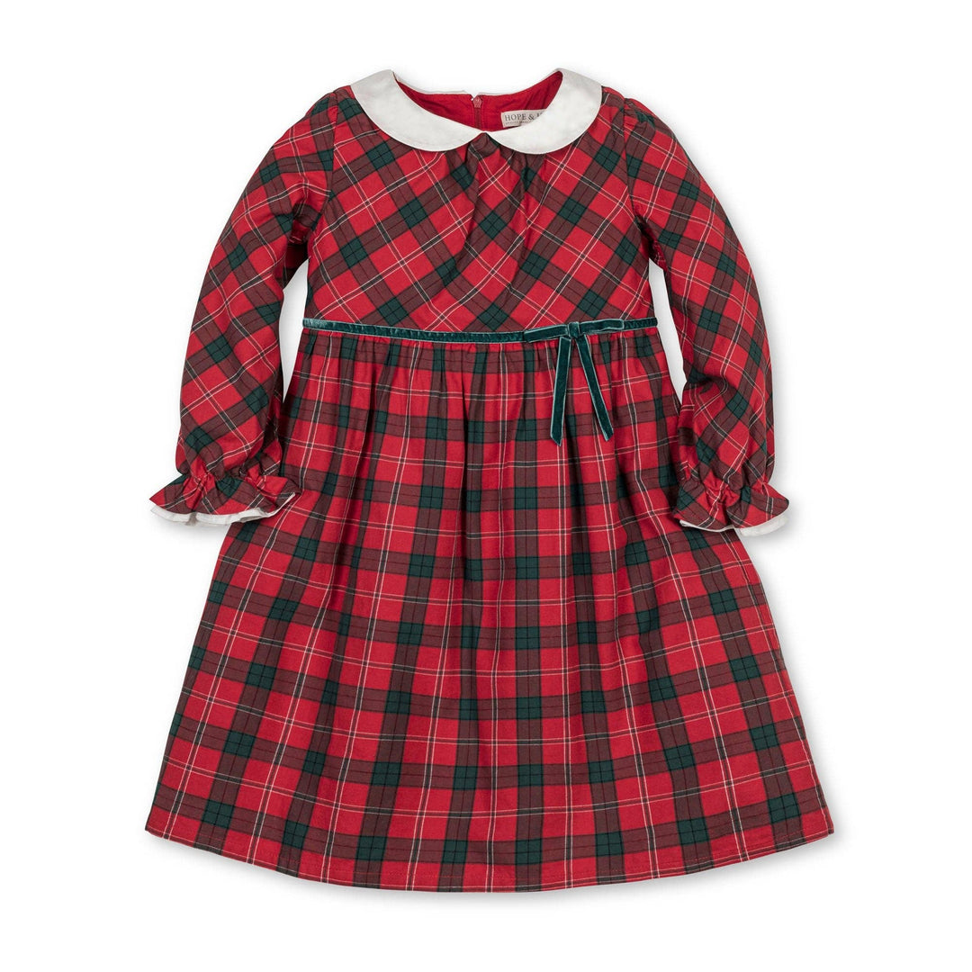 Hope And Henry Organic Peter Pan Collar Ruffle Cuff Dress - London Plaid