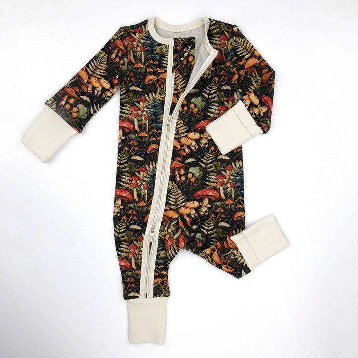 Earthy Organic 2 Way Zip Pajamas - Yarrow Mushrooms