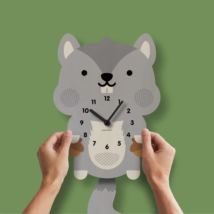 Popclox Squirrel Pendulum Clock - Wood