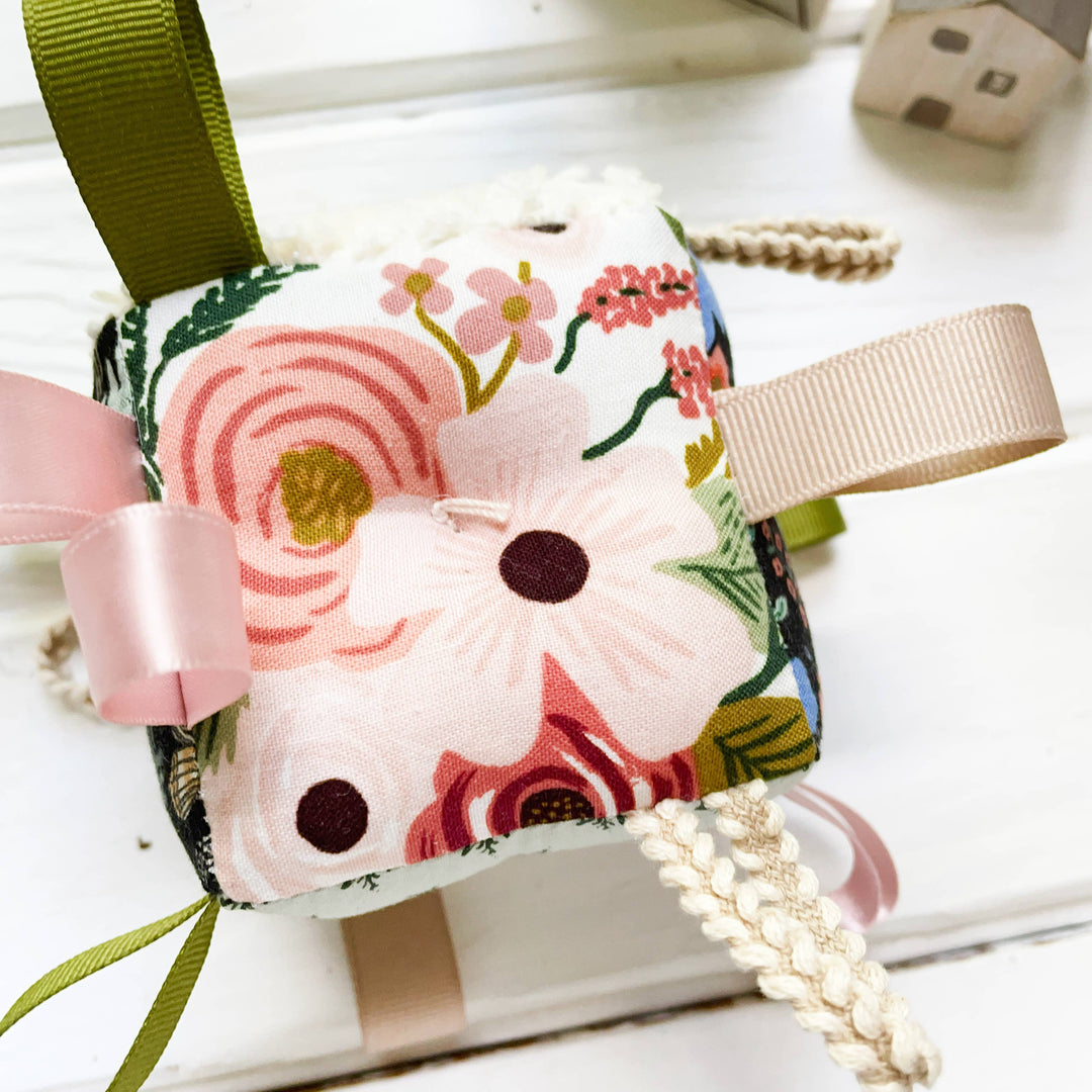 The Bird & Elephant Plush Block Baby Tag Toy - RIfle Paper Co. Floral