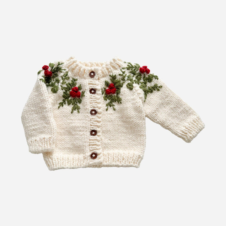 The Blueberry Hill Holly Cardigan - Holiday Berry Mistletoe