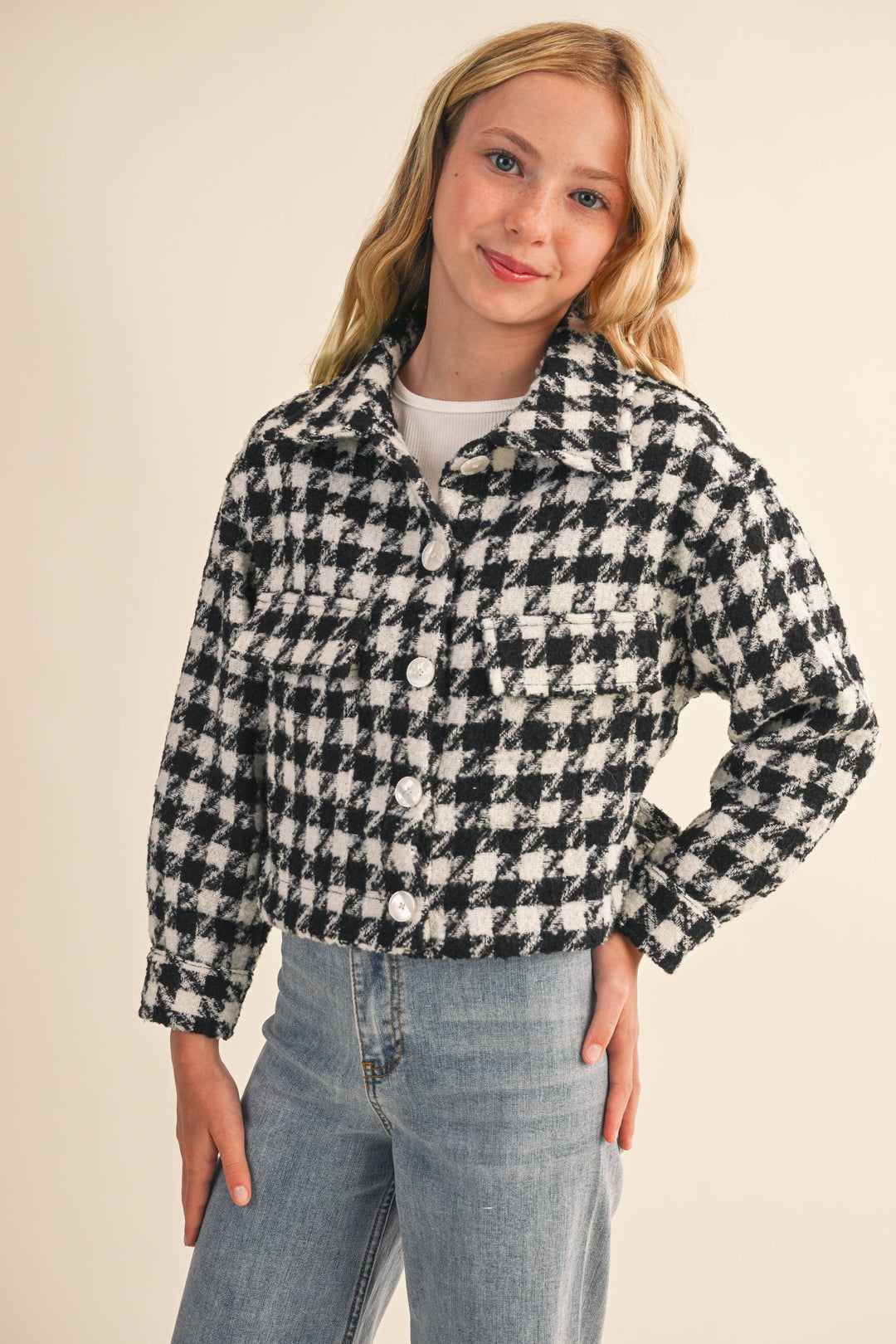 Heart And Arrow Tweed Houndstooth Pattern Jacket