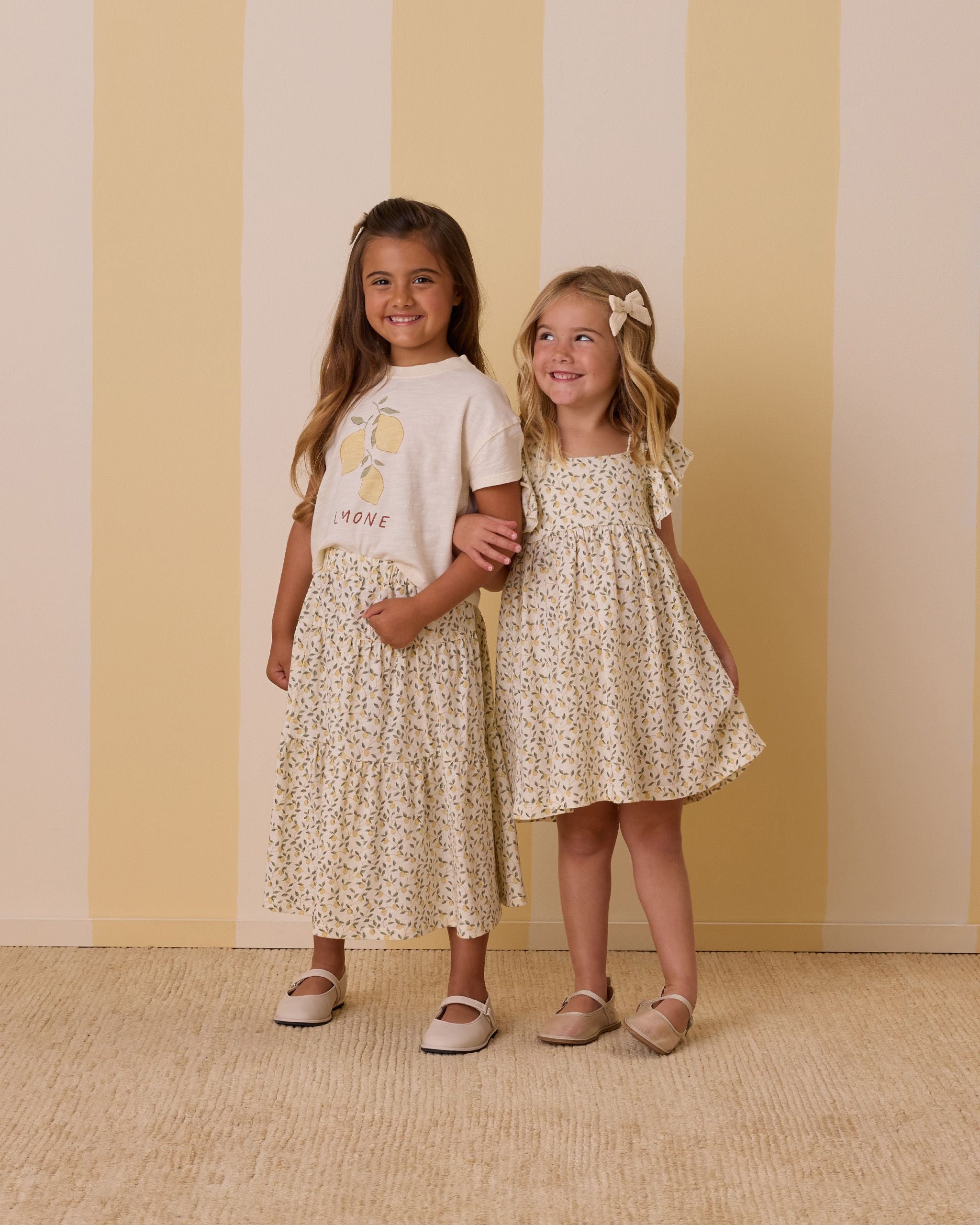 Rylee + Cru Tiered Midi Skirt - Lemons – Hopscotch Kids