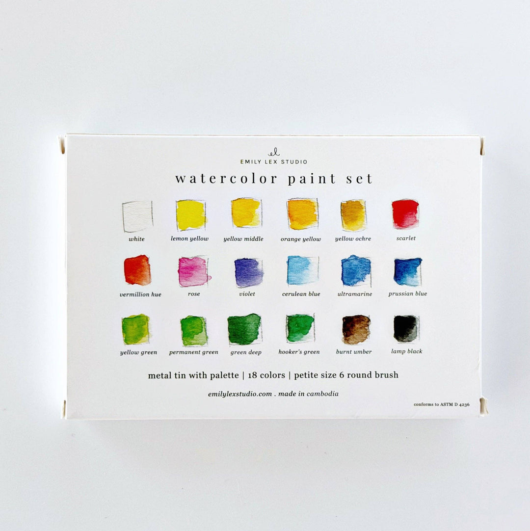 Emily Lex Studio Watercolor Paint Set - 18 Colors With Brush