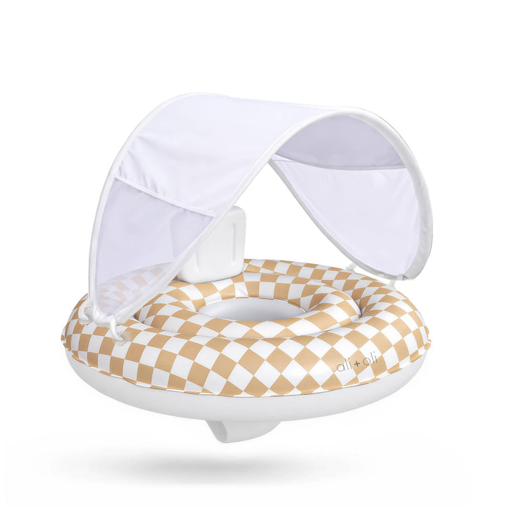 Ali+Oli Baby Swim Seat with Sun Canopy - Tan Checkers