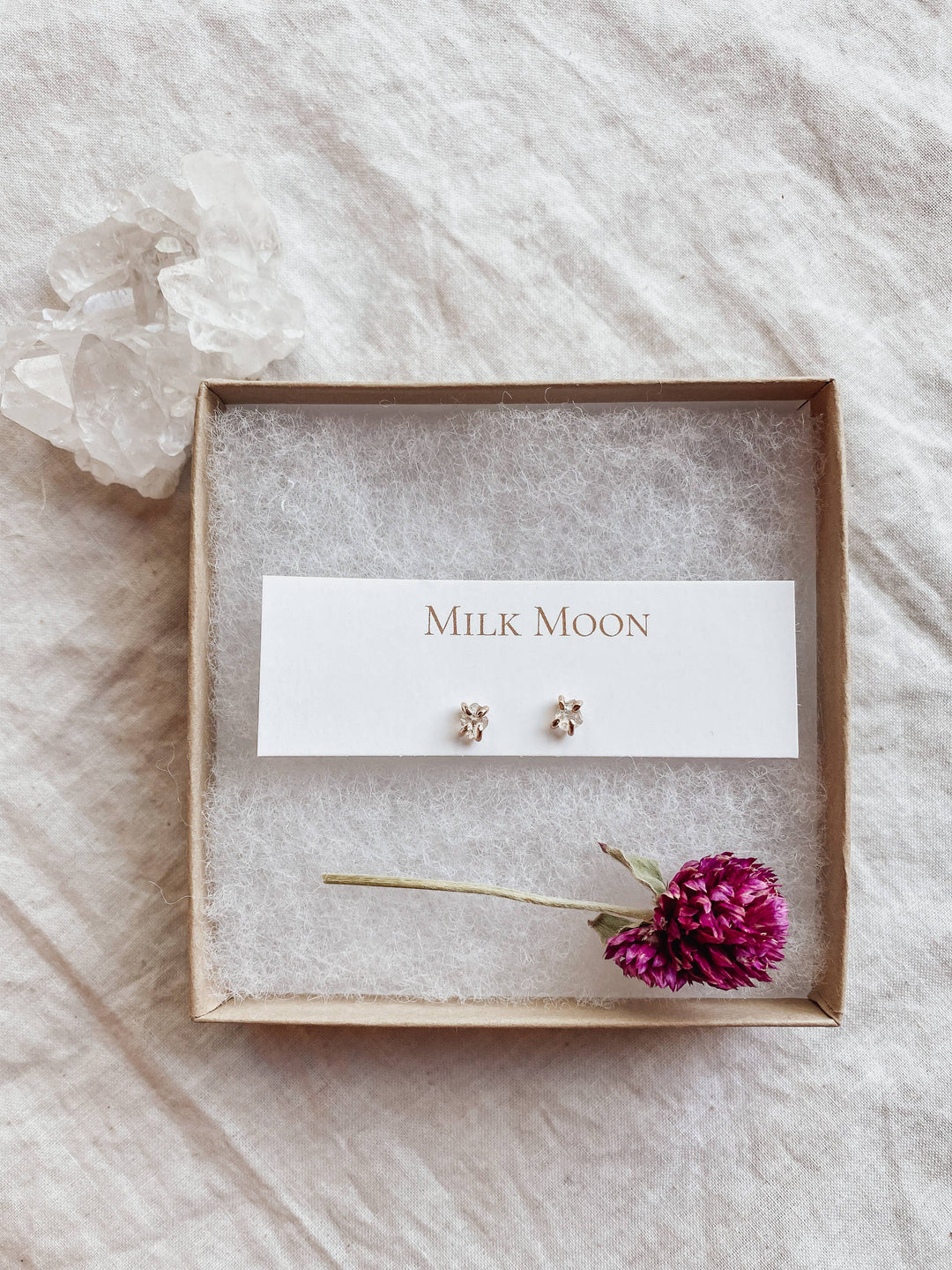 Milk Moon Herkimer Diamond Studs